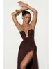 European-Style Strapless Pleated High-Slit Open-Back Evening Gown