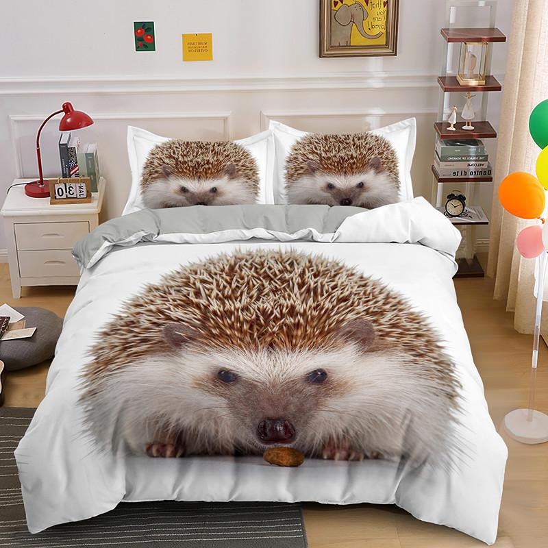 Hedgehog Duvet Cover King Queen 3D Lovely Animal Bedding Set For Kids Teens Adults Wildlife Quilt Cover Pillowcase Child Gifts