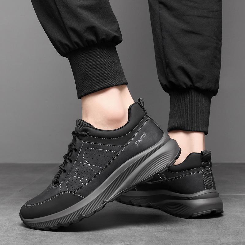 Fashion New Men Leather Shoes Running Sneakers Anti-slip Breathable Men's Walking Shoes Lace Up Soft Casual Shoes Lightweight Man Shoes