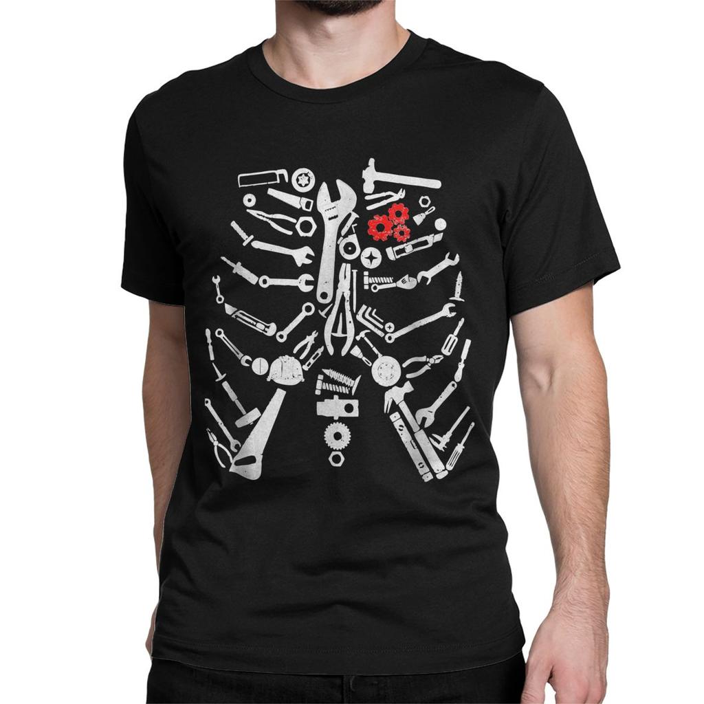Men Women T-Shirts Mechanic Skeleton Craftsman Funny 100% Cotton Tee Shirt Short Sleeve Tools T Shirts Round Neck Tops Unique