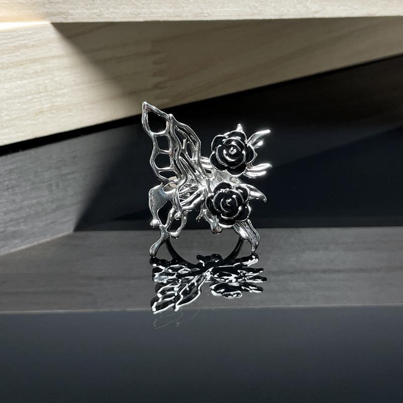 Niche Design Enamel Dripping Rose Open Ring Liquid Butterfly Sweet Cool Hollow Personalized Ring