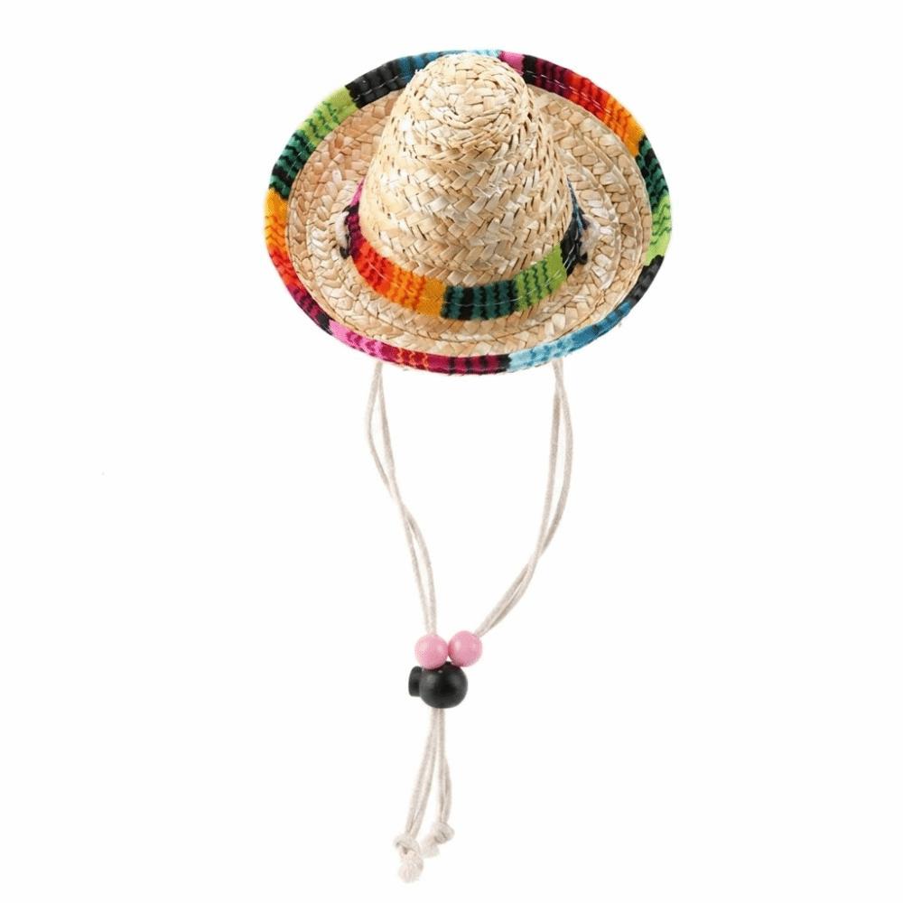 Plant Fiber Pet Sun Hat Adjustable Strap Dog Sombrero Hat Pet Sombrero Hat Cat Daily Wear Sombrero Hat