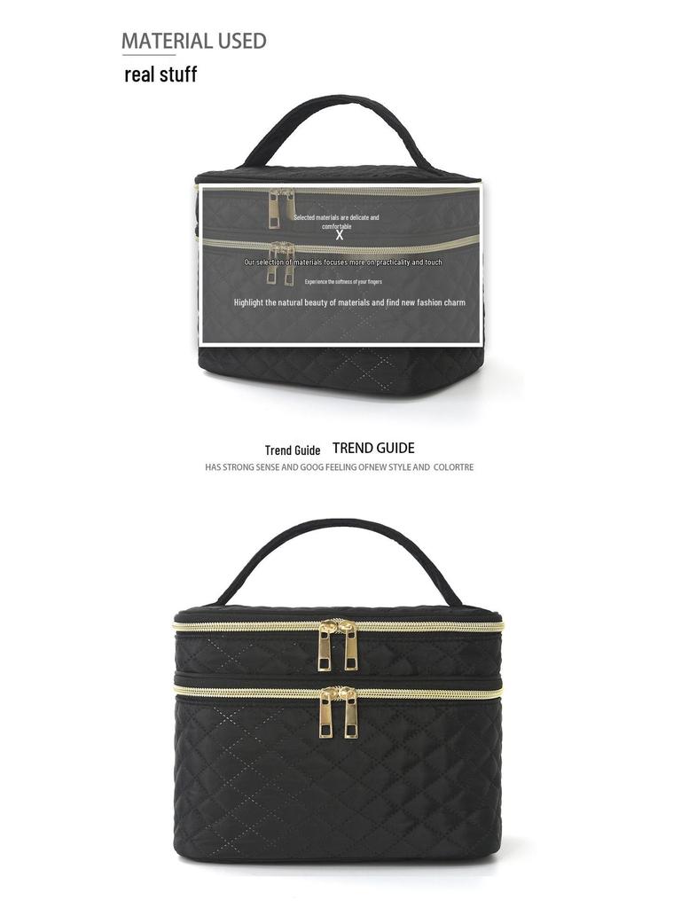High-Capacity Double Layer Travel Cosmetic Bag - Portable Makeup Storage