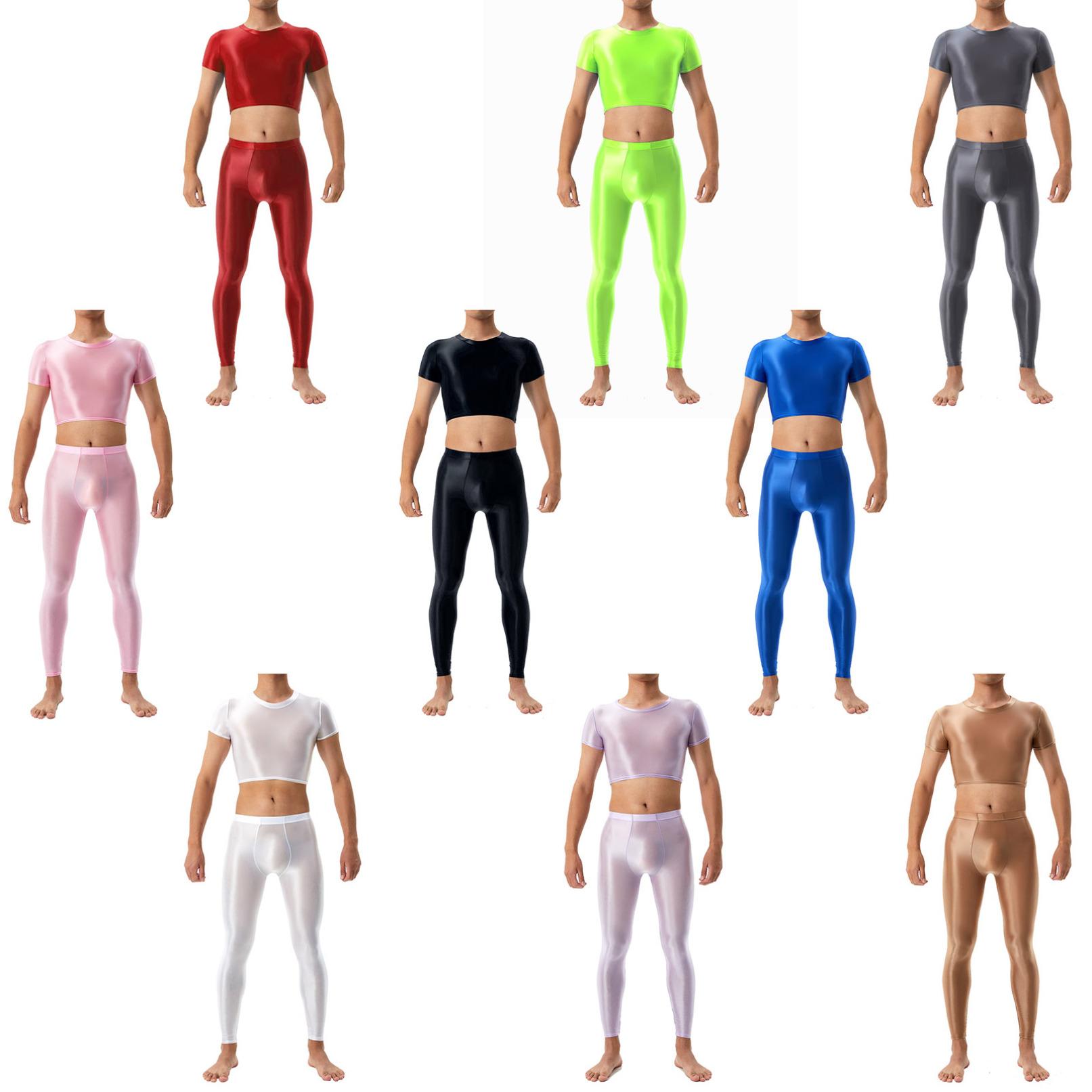 

Мужской комплект из 2 предметов для тренировок, укороченный топ с короткими рукавами и леггинсы с эластичным поясом для тренажерного зала, фитнеса, спорта