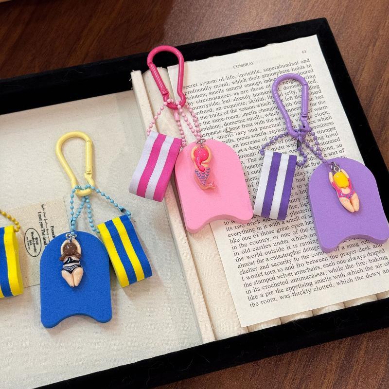Cute Swimming Doll Keychain with Mini Floating Board Pendant Sturdy Clasp for Pencil Case Decor Kids Reward