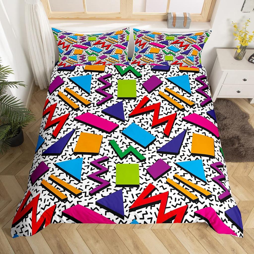 Triangles Duvet Cover For Teens Adults Lightweight Quilt Cover With 2 Pillowcase Colorful Abstract Geometric Pattern Bedding Set