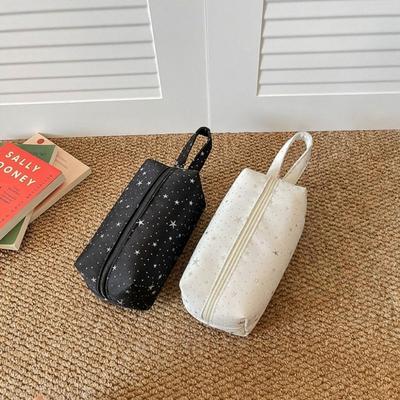 New Large Capacity Pen Bag Polka Dot Star Print Multi-function Cosmetic Bag Handbag Zipper Pencil Case School Supplies