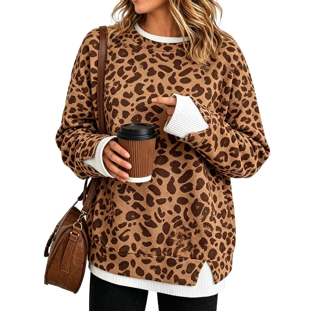 Damen Casual Langarm Locker Geschnitten Pullover Sweatshirt mit Reißverschlusskragen