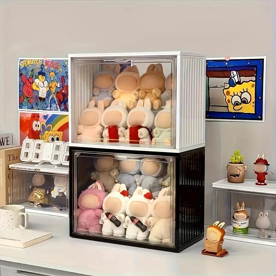 LABUBU Plush Toy Display Box Pendant Cute Doll Stand Cabinet Clear Storage Case Dust-Proof for Figurines Protective Shelf