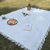 With Tassel Waffle Weave Tablecloth Thickened Outdoor Lawn Floor Mat  Outdoor