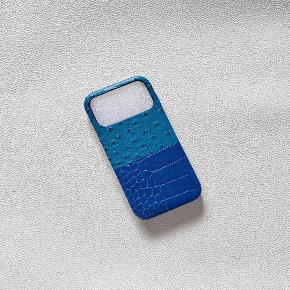 Elegant Ostrich Crocodile Splicing Apple 17 Mobile Phone Case Fashion 16pro Half Pack 15promax Mobile Phone Case