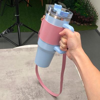 Water Bottle Holder PU Leather Water Bottle Holder Cup Accessory Bottle Sling Holder Compatible with Stanley 30oz & 40oz Tumbler