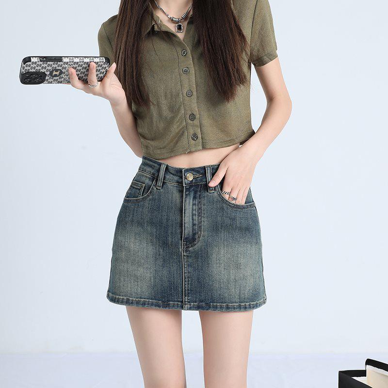 2025 Spring/Summer Women's Retro Denim A-Line Bodycon Mini Skirt