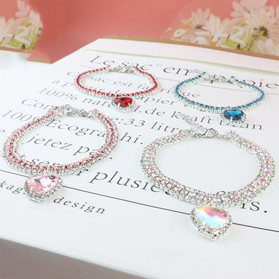 Supplies Adjustable Rhinestones Kitten Diamond Necklace Three Row Love Pendant Cat Collar