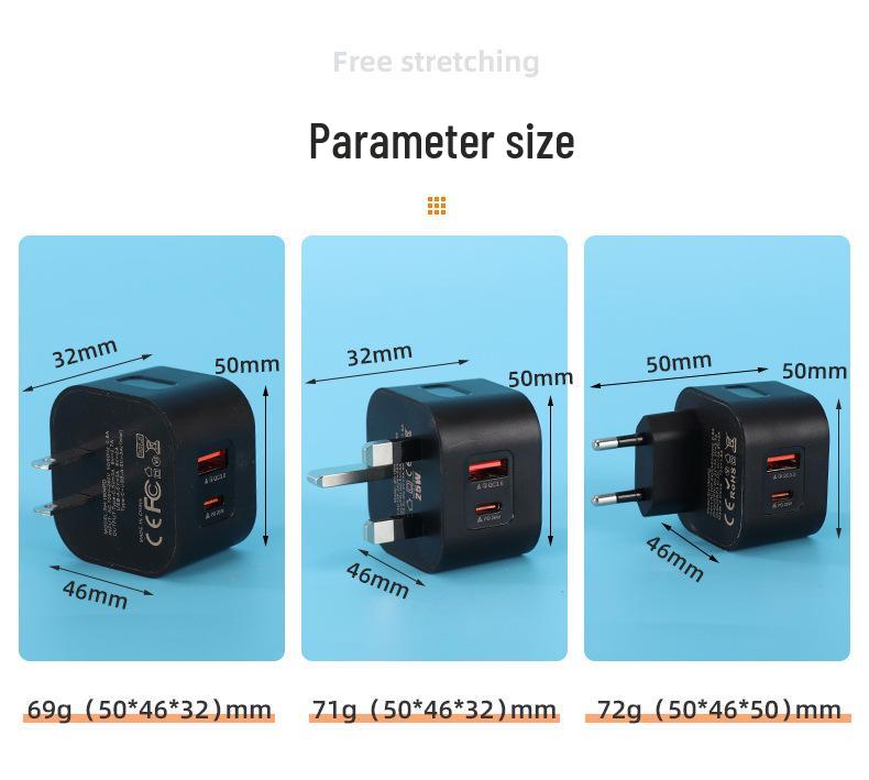 Universal Mobile Fast Charger for Android & Apple - EU/US/UK Plug, USB/PD Dual Ports.