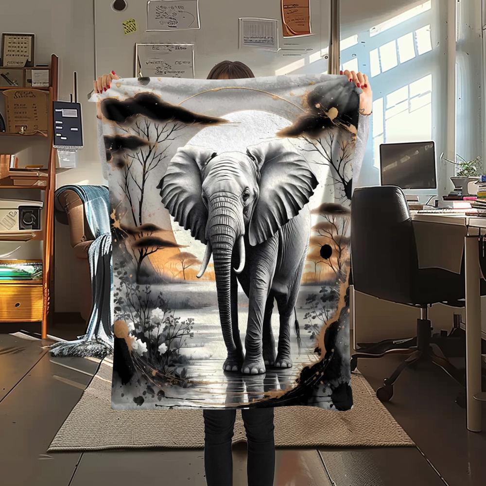 1Pc Africa Elephant Print Flannel Blanket, High Quality Comfortable for All Seasons, Home Decor, Warmth and Comfort, Perfect for Christmas Gifts
