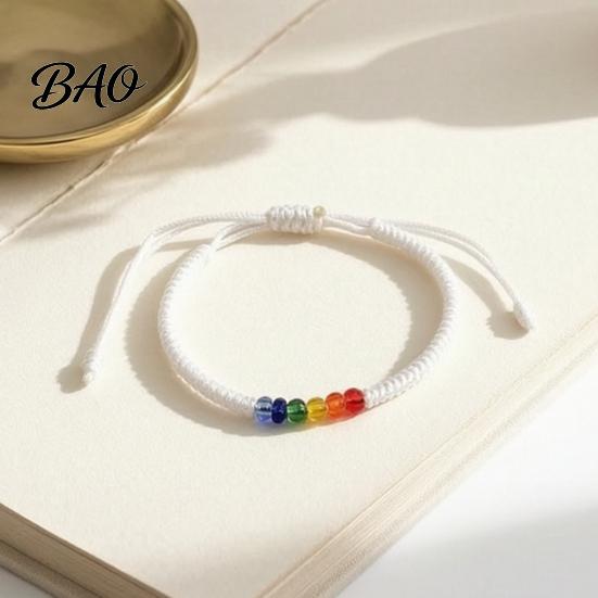Minimalist Rope Bracelet Rainbow Beads for Men Women, Handmade Fashionable Stackable Jewelry Braided String Bracelet, Adjustable Woven Wristband