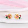 NEW 925 Silver Ear Jewelry Sunflower Flowers Plants Design Stud Earrings Trendy Female Luxury Fine Engagement Wedding Earring