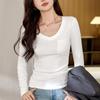 V-neck Base Shirt for Women Long-sleeved T-shirt Autumn Clothes New Slim Top