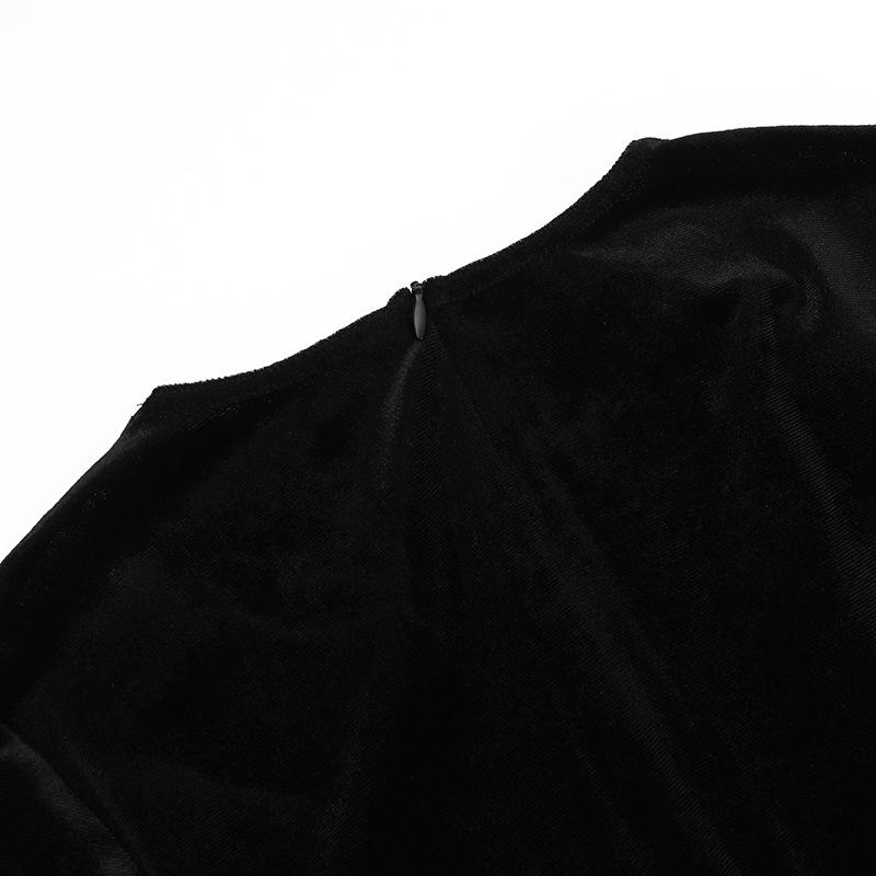 AltGoth Gothic Dark Halloween Velvet Dress Women Vintage Fairy Grunge Lace Patchwork Flare Sleeve High Waist Evening Party Dress