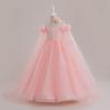 Off-Shoulder Princess Dress with Long Cape for European & American Girls - Fluffy Yarn Catwalk Costume
