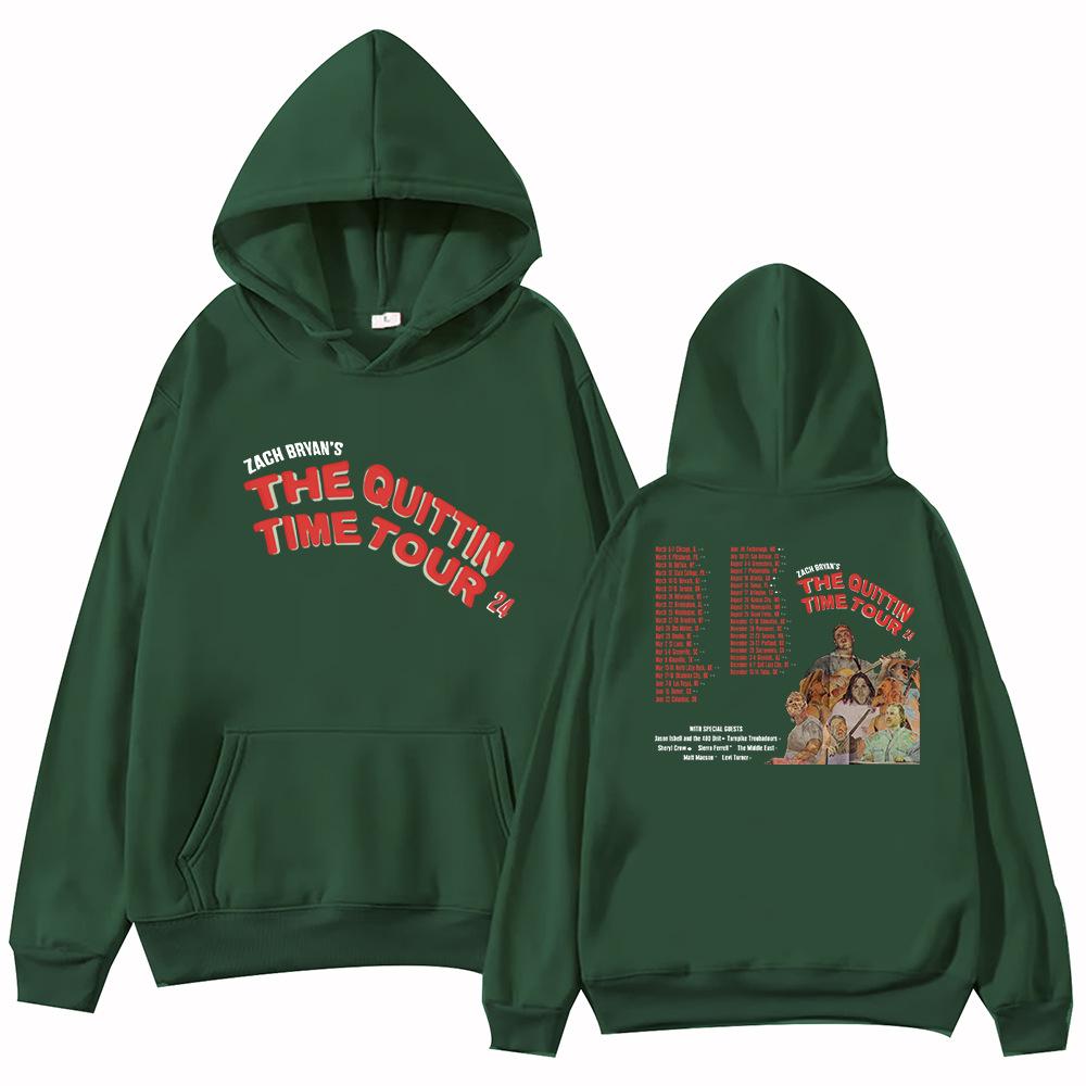 Zach Bryan The Quittin Time Tour 2024 Mikina Harajuku Top .Fleece Mikina, Country Music Oboustranný Potisk Mikina přes hlavu