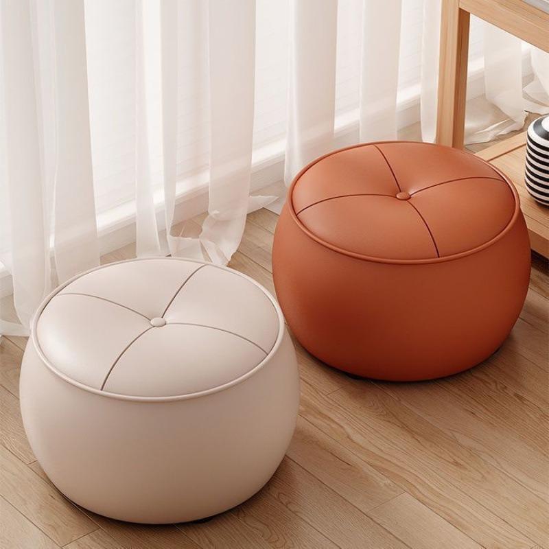 Luxury Pumpkin Round Stool, Minimalist Low Ottoman for Living Room Entryway