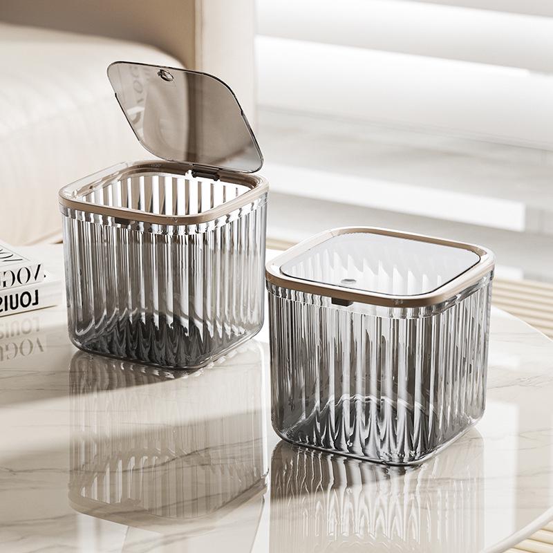 He Dou C Desktop Trash Can with Lid - Mini Paper Basket for Dining Table, Desk, or Dressing Table