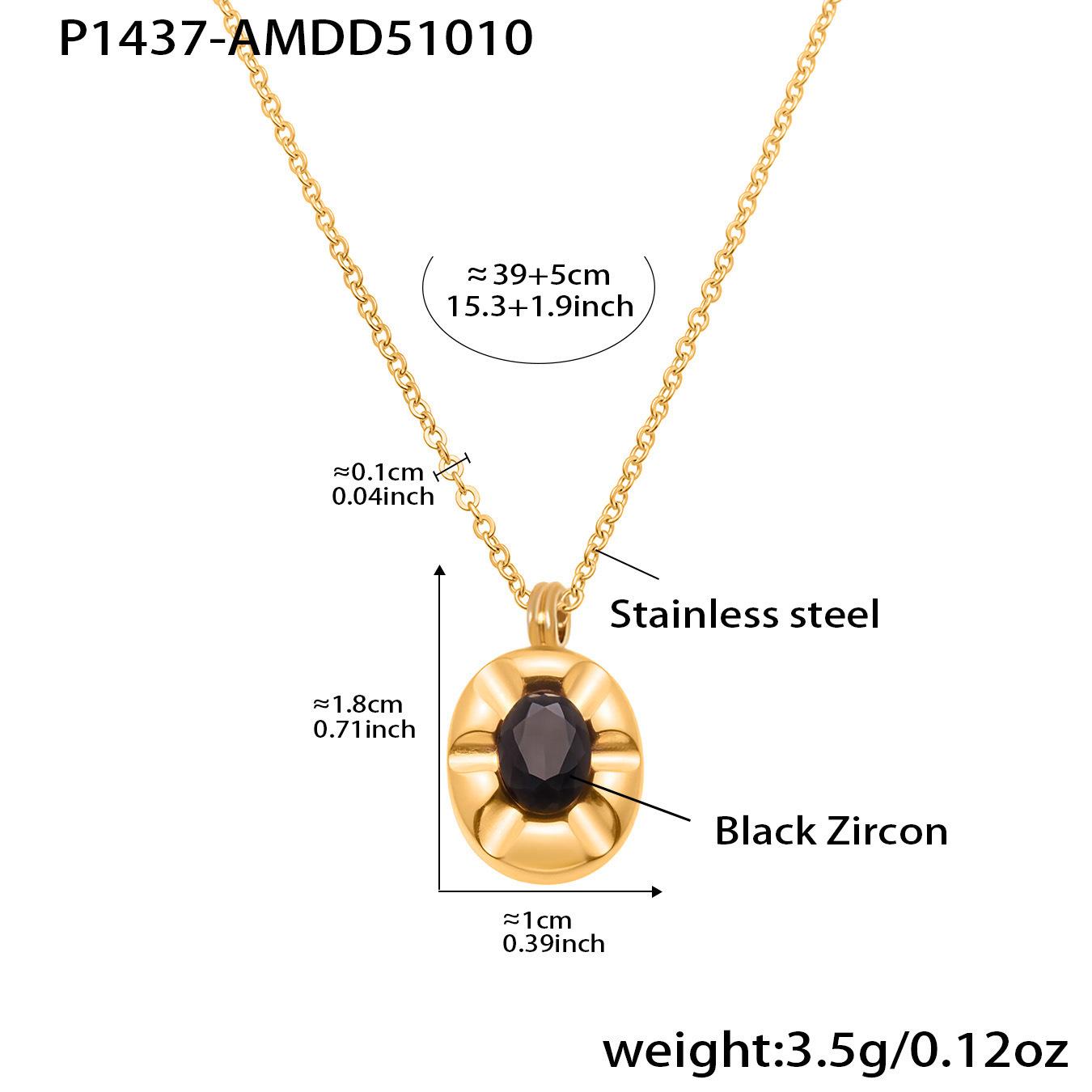 Qiong Yao Geometric Oval Black Zircon Pendant Clavicle Chain - Light Luxury Stainless Steel Jewelry