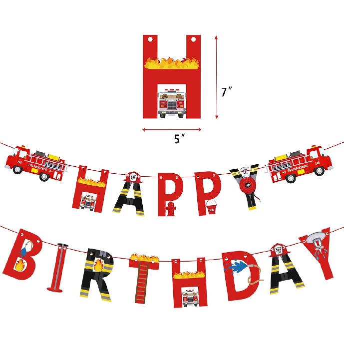 Fire Truck Happy Birthday Banner For Kids and Adult Firefighter Fire Engine Rescue Birthday Party Sign, Fire Truck Party Supplies For Boys and Girls