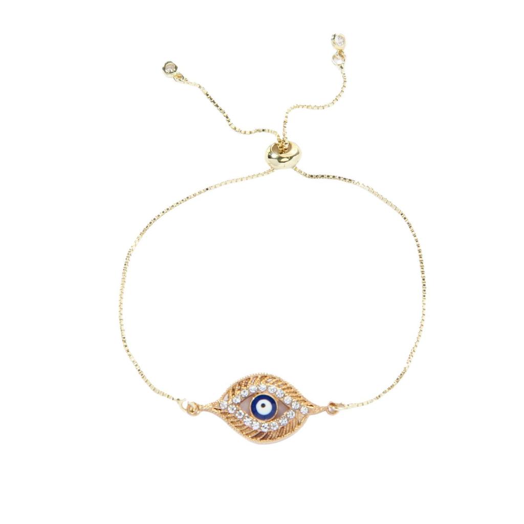 Copper Pull-Adjustable Evil Eye Bracelet - Color-Preserving, Simple & Fashionable for Women In Southeast Asia