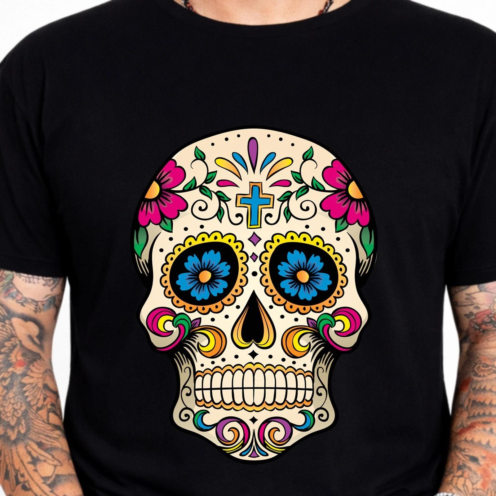 Sugar Skull T-Shirt Day of the Dead Cross Floral Flower Gothic Skull Gift Tee XXXXL