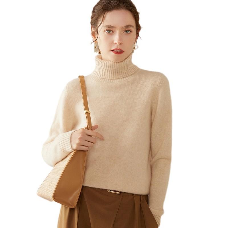 Women's High-Neck Cashmere Sweater, 2024 Autumn/Winter Thick Wool Pullover, Loose Slimming Base Layer