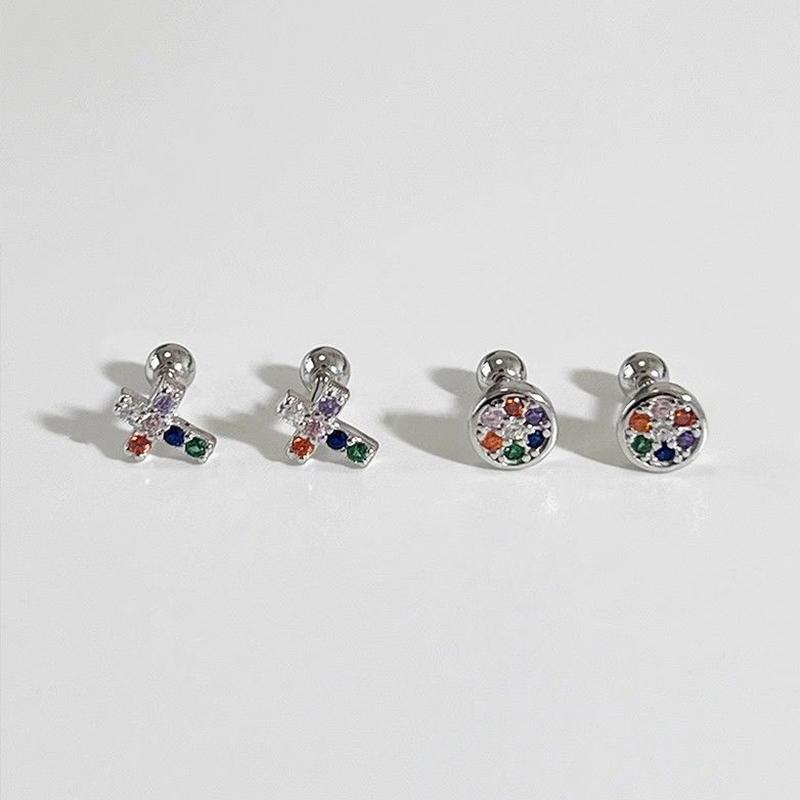 Colored Metal Stud Earrings Cross Round Design Stud Earrings Simple And Versatile Niche Earrings