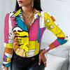Spring Autumn Women Officewear Blouse Women Fashion Elegant Scarf Chain Print Button Design Shirt Long Sleeve Patchwork