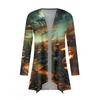Women's Fashion Casual Halloween Printed Medium Length Cardigan Jacket Coat