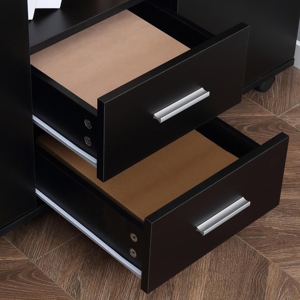 Multifunctional Office Cabinet with 360 degrees Wheels, for Printers and Files, in Black Wood 100x40x71cm