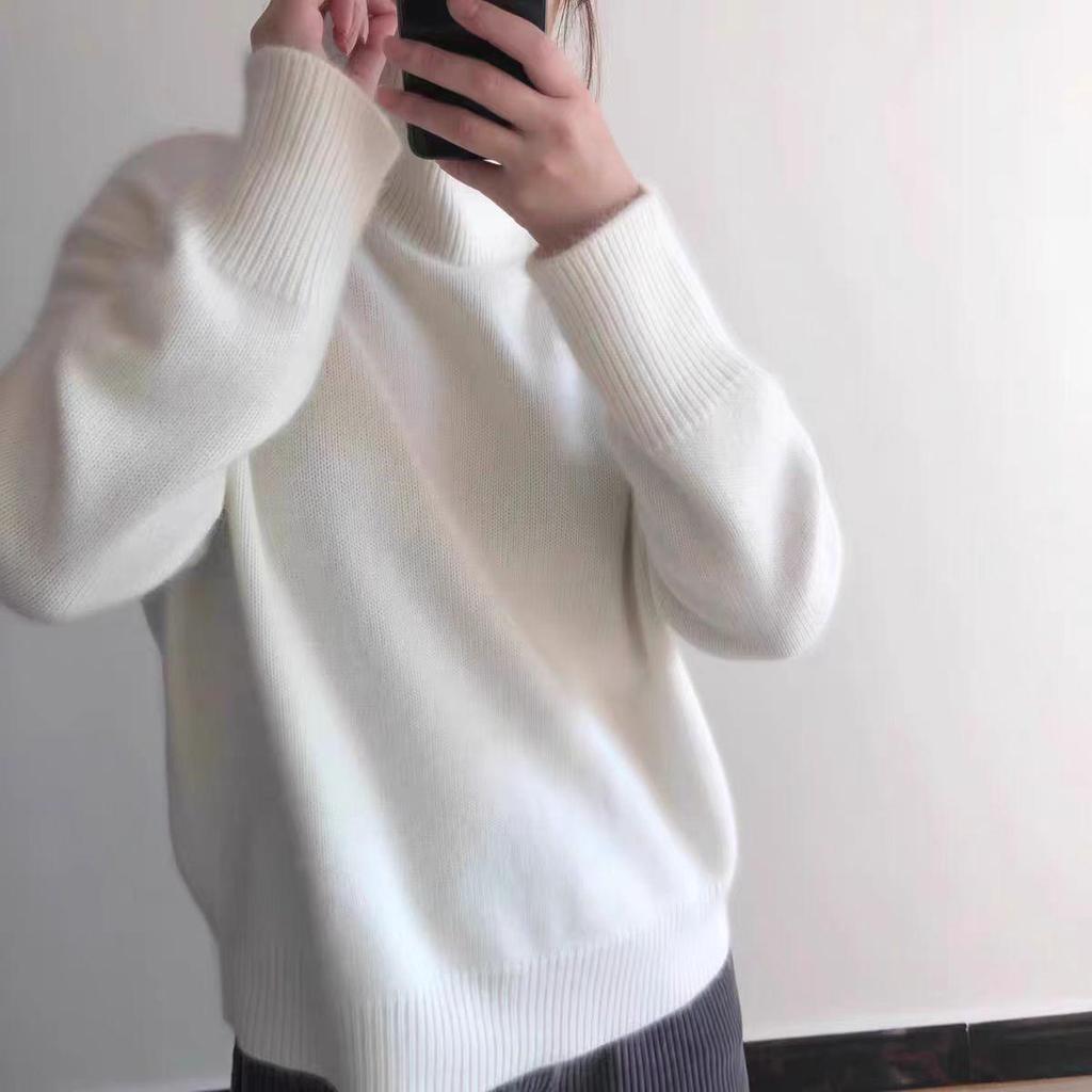 Women's High Collar Wool & Cashmere Sweater - Loose, Thick, Knit, Lazy Style for Autumn/Winter