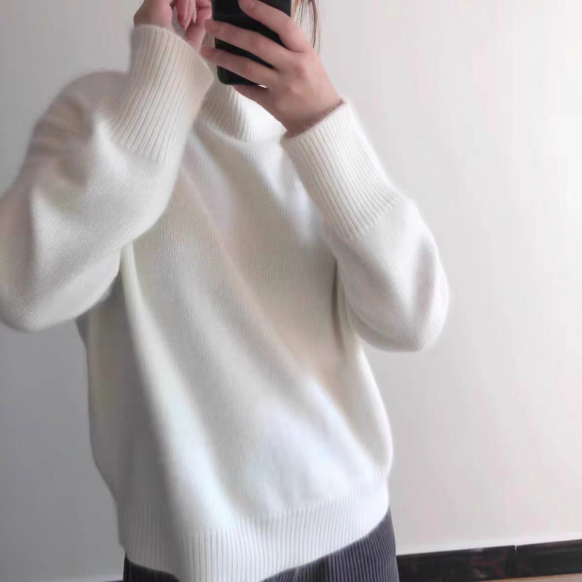 

Женский свитер с высоким воротником из шерсти и кашемира - Свободный, Плотный, Вязаный, в стиле кэжуал для осени/зимы L