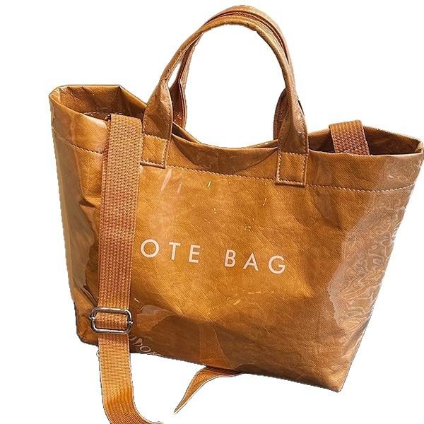 Large-capacity kraft paper jelly bag, transparent waterproof tote bag, fashionable one-shoulder messenger tote at work