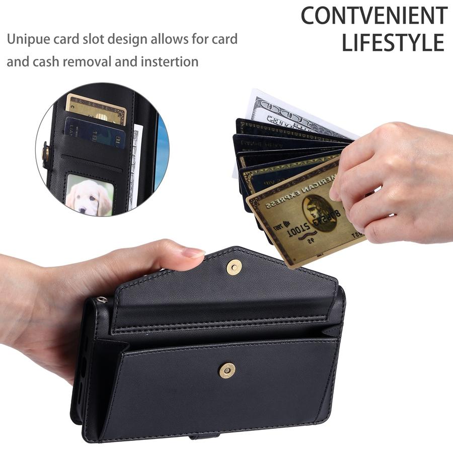 Cash Pocket + Card Slots + Photo Frame + Bracket Wallet Case for iPhone 17 16 15 14 13 12 11 Samsung S25 S24 S23 A56 A55 A35 Wristband Phone Cover