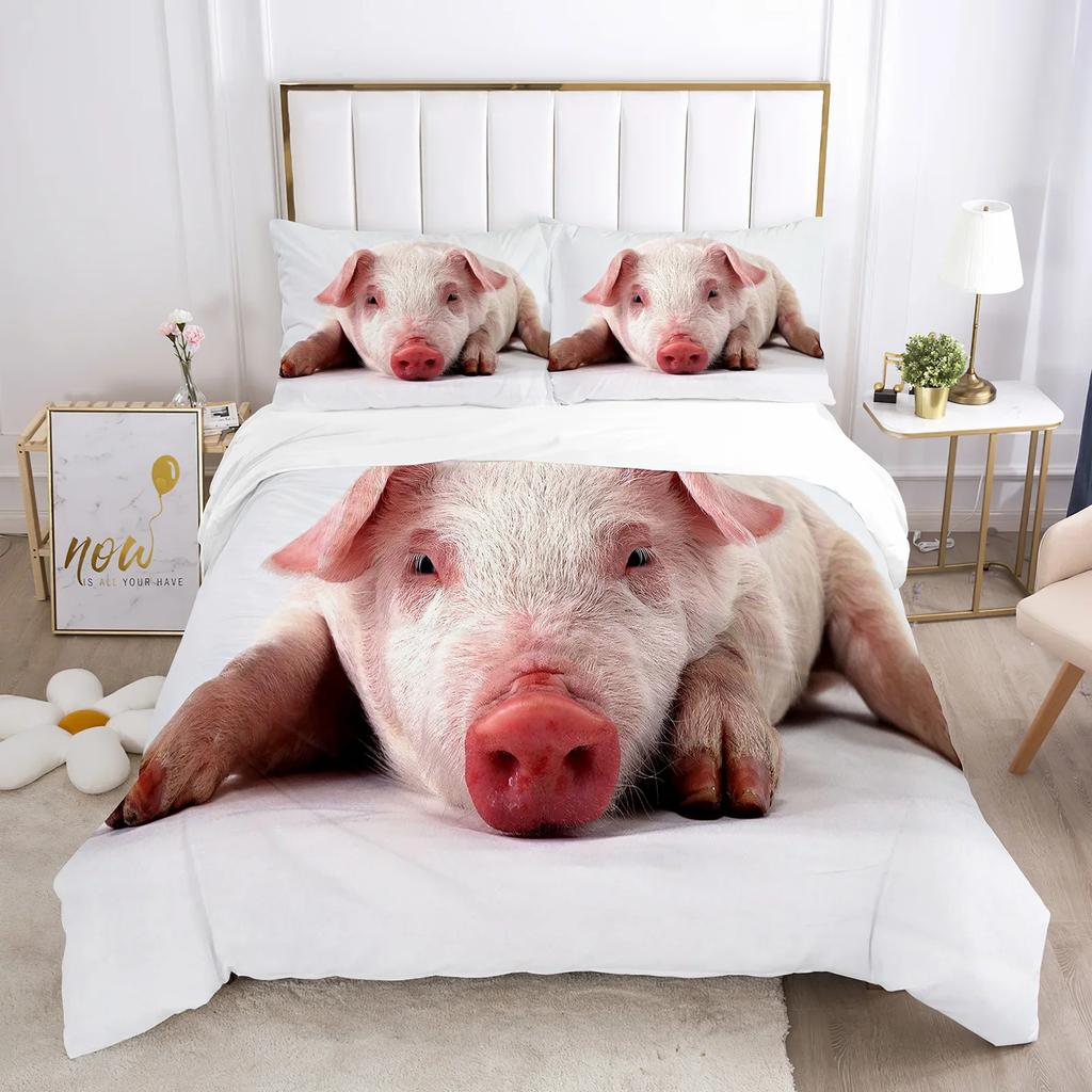 Pig Duvet Cover Set Queen Size Microfiber Cute Pig Animal Theme Twin Bedding Set Farm Animal 2/3Pcs Quilt Cover For Boys Girls