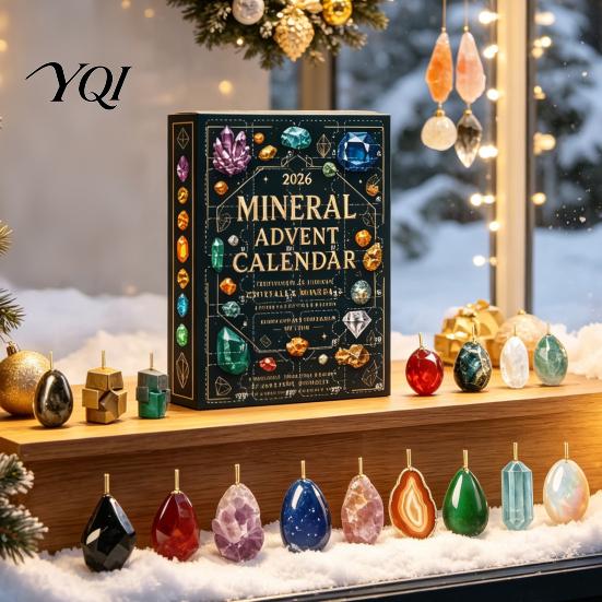 Crystal Stone Gift Set Gemstone Advent Calendar, 24-Day Mineral Christmas Countdown with 2D Natural Ore Acrylic Ornaments, Tree Hanging Decor,