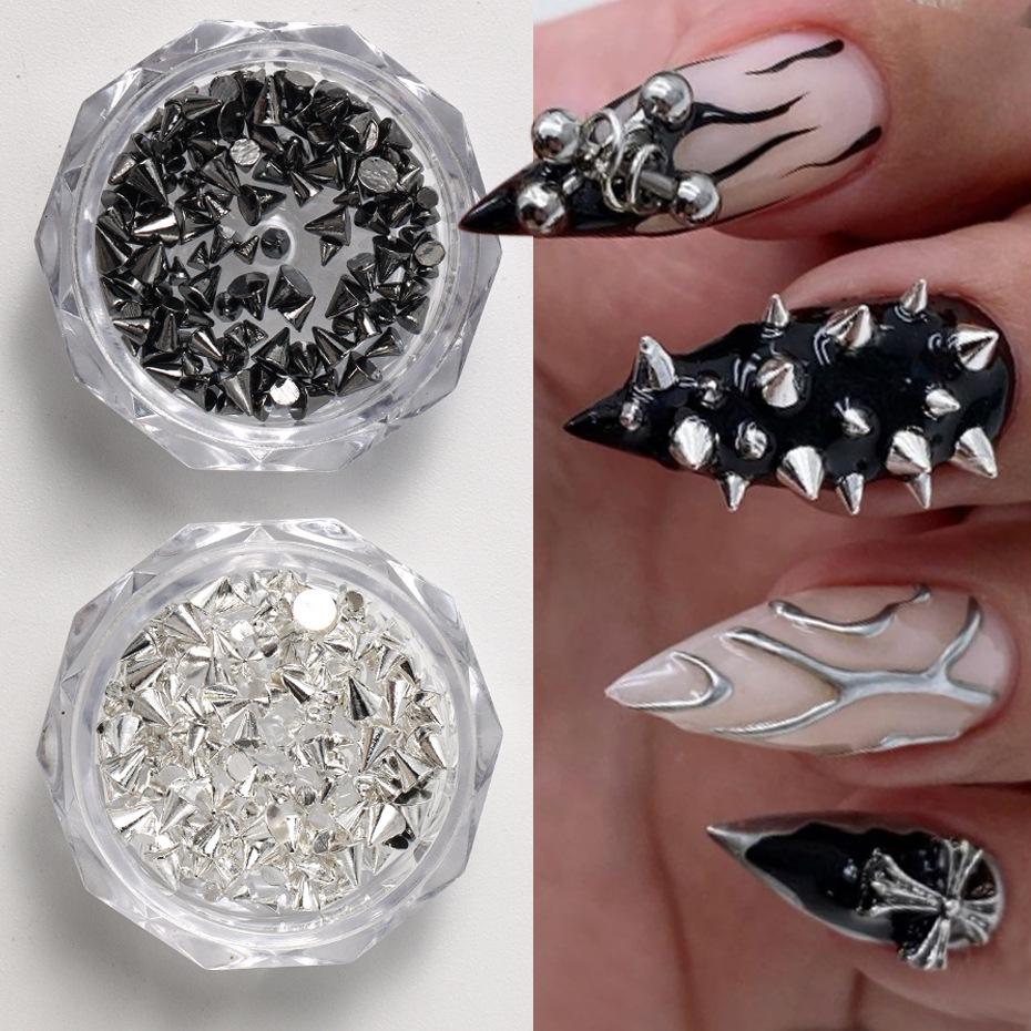Nail Art Jewelry, Dark Punk Style Bullet Head Rivet Size Mixed Nail Decoration