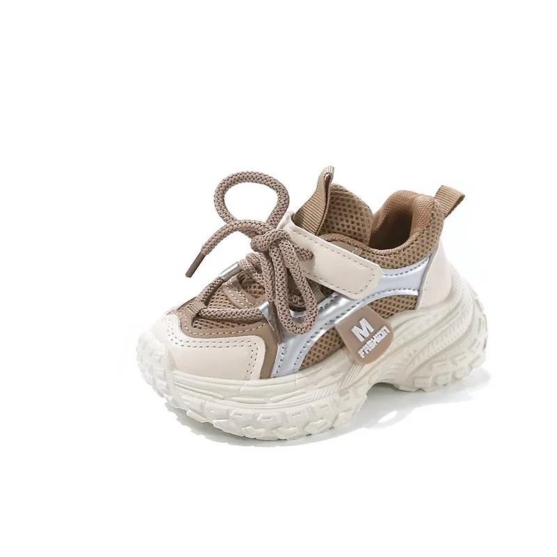 Students Sports Shoes Thick Soft Sole Children Running Shoes Mesh Breathable 2025 New Fashion Kids Sneakers Handsome Trendy