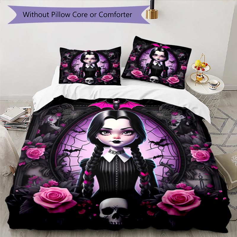 3pcs Wednesday Addams Pattern Bedding Set Duvet Cover Set Includes Duvet Cover &pillowcases, Perfect All Season Bedroom Decoration & Gift