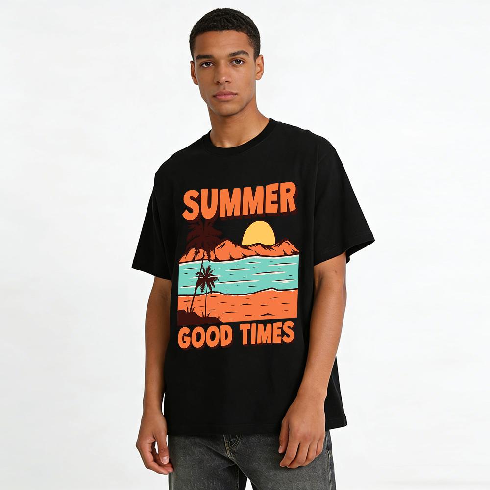 Summer Good Times Coconut Tree Coast Print Casual T-Shirt Pure cotton T-shirt