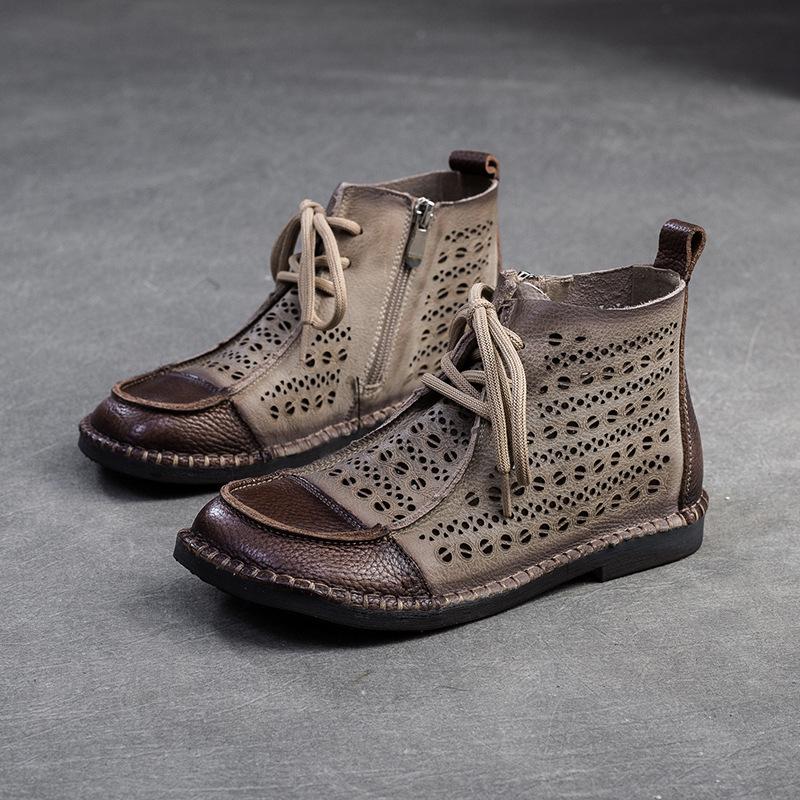 Fashion GKTINOO Women's Boots Sneakers Hollow Out Fashion Genuine Leather Shoes For Women 2025 New Spring Breathable Flat Ankle Boots