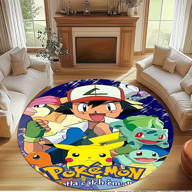 Pokemon Print Round Rug, Washable Floor Carpet, For Entryway Dorm Laundry Room Office Study, Home Decor Birthday Christmas Gift