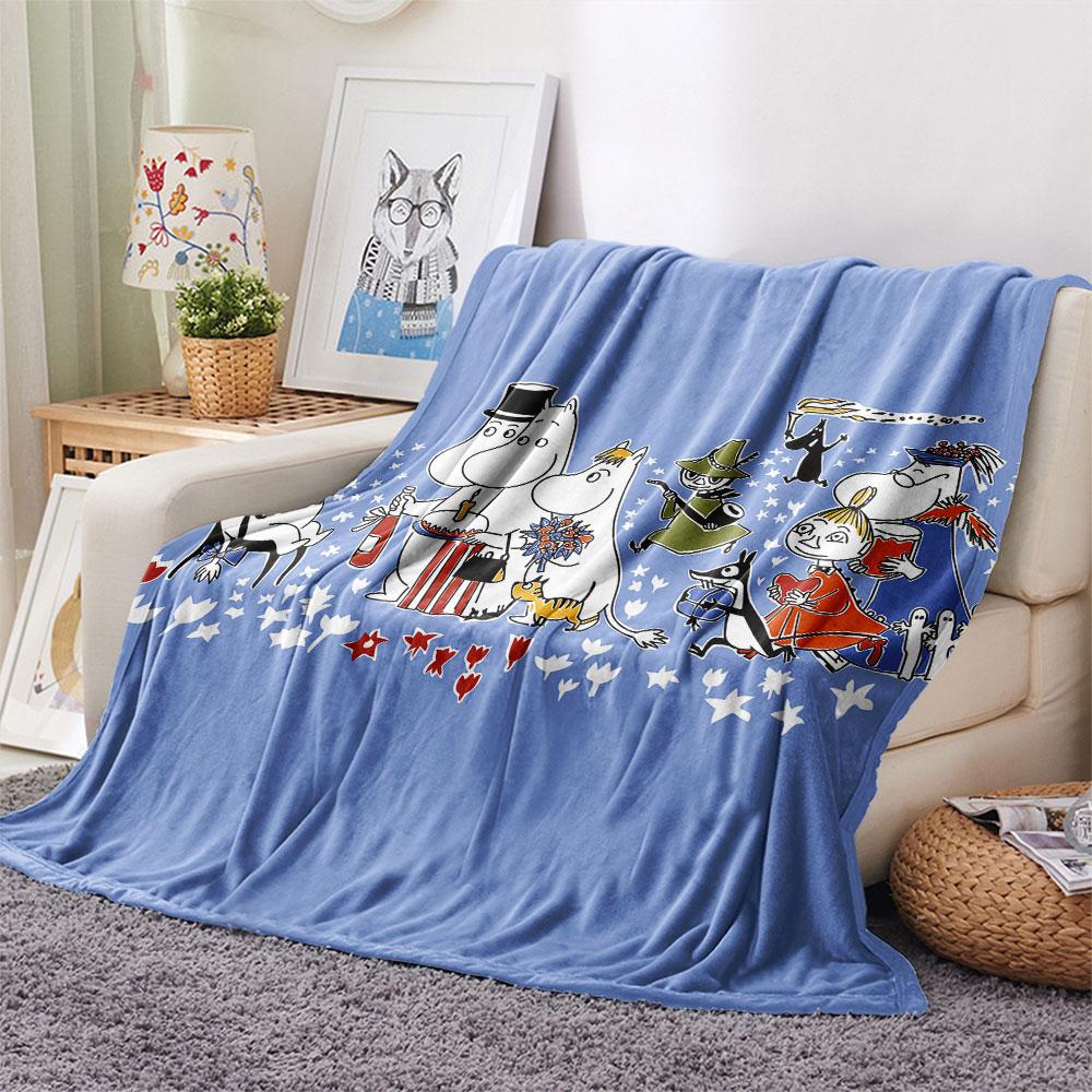 Moomin Printed Flannel Blanket, soft throw for bedroom sofa, washable, fan merchandise, great gift.